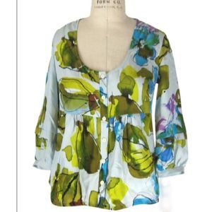 Ali Ro Bloomingdales Size 2 Silk Cropped 3/4 Sleeve Top